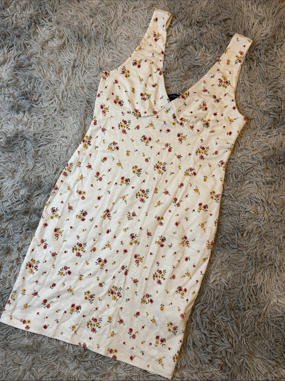 Ambiance White Midi Dress with Red and Yellow Floral Print